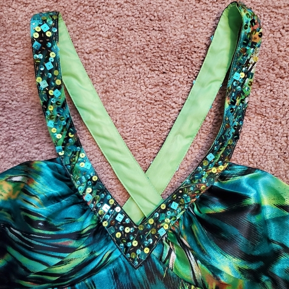 Hailey Logan by Adrianna Papell Sequin Watercolor Tropical Maxi Dress, Size 5/6 - Picture 2 of 12